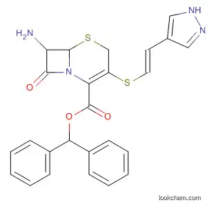 Molecular Structure of 194929-95-8 (5-Thia-1-azabicyclo[4.2.0]oct-2-ene-2-carboxylic acid,
7-amino-8-oxo-3-[[(1E)-2-(1H-pyrazol-4-yl)ethenyl]thio]-, diphenylmethyl
ester, (6R,7R)-)
