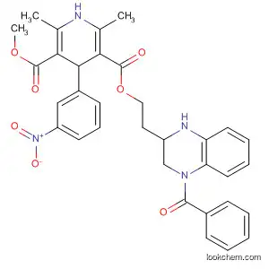 Molecular Structure of 195072-81-2 (3,5-Pyridinedicarboxylic acid,
1,4-dihydro-2,6-dimethyl-4-(3-nitrophenyl)-,
2-(4-benzoyl-1,2,3,4-tetrahydro-2-quinoxalinyl)ethyl methyl ester)
