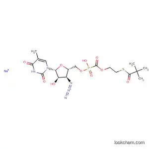 Molecular Structure of 195148-76-6 (Thymidine, 3'-azido-3'-deoxy-, 5'-[hydrogen
[[2-[(2,2-dimethyl-1-oxopropyl)thio]ethoxy]carbonyl]phosphonate],
monosodium salt)