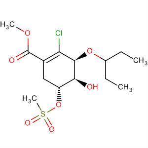 Molecular Structure of 195244-41-8 (1-Cyclohexene-1-carboxylic acid,
2-chloro-3-(1-ethylpropoxy)-4-hydroxy-5-[(methylsulfonyl)oxy]-, methyl
ester, (3S,4R,5R)-)