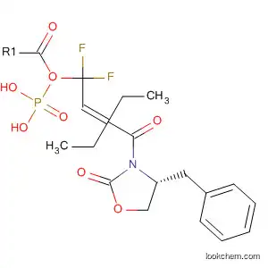 Molecular Structure of 404575-63-9 (Phosphonic acid,
[(2E)-1,1-difluoro-4-oxo-4-[(4R)-2-oxo-4-(phenylmethyl)-3-oxazolidinyl]-
2-butenyl]-, diethyl ester)