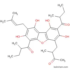 Molecular Structure of 404893-30-7 (1-Butanone,
1,1'-[1,3,7,9-tetrahydroxy-8-(3-methyl-2-butenyl)-4-(2-methyl-3-oxobutyl)
-2,6-dibenzofurandiyl]bis[2-methyl-)