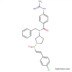 Molecular Structure of 463941-89-1 (Benzamide,
4-[(aminoiminomethyl)amino]-N-[1-[[(1E)-2-(4-chlorophenyl)ethenyl]sulf
onyl]-3-pyrrolidinyl]-N-(phenylmethyl)-)