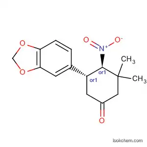 Molecular Structure of 591742-45-9 (Cyclohexanone, 5-(1,3-benzodioxol-5-yl)-3,3-dimethyl-4-nitro-,
(4R,5R)-rel-)