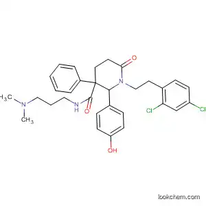 Molecular Structure of 597565-60-1 (3-Piperidinecarboxamide,
1-[2-(2,4-dichlorophenyl)ethyl]-N-[3-(dimethylamino)propyl]-2-(4-hydroxy
phenyl)-6-oxo-3-phenyl-)
