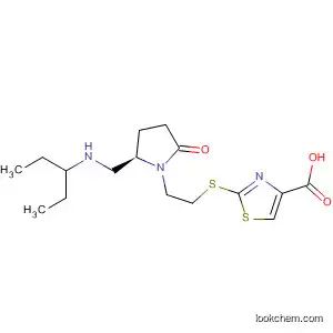 Molecular Structure of 597574-63-5 (4-Thiazolecarboxylic acid,
2-[[2-[(2R)-2-[[(1-ethylpropyl)amino]methyl]-5-oxo-1-pyrrolidinyl]ethyl]thio
]-)