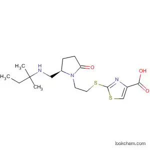 Molecular Structure of 597575-21-8 (4-Thiazolecarboxylic acid,
2-[[2-[(2R)-2-[[(1,1-dimethylpropyl)amino]methyl]-5-oxo-1-pyrrolidinyl]eth
yl]thio]-)
