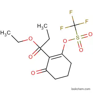 Molecular Structure of 599174-83-1 (1-Cyclohexene-1-propanoic acid,
6-oxo-2-[[(trifluoromethyl)sulfonyl]oxy]-, ethyl ester)