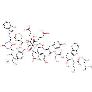 Molecular Structure of 599208-30-7 (L-Threonine,
L-valyl-L-asparaginyl-L-tryptophyl-L-cysteinyl-L-a-glutamyl-L-a-glutamyl-L-
a-aspartyl-L-tryptophyl-L-tyrosyl-L-tyrosyl-L-cysteinyl-L-tryptophyl-L-isoleuc
yl-)