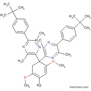 Molecular Structure of 601491-20-7 (Pyrazine,
2,2'-(2,5-dimethoxy-1,4-phenylene)bis[5-[4-(1,1-dimethylethyl)phenyl]-3,
6-dimethyl-)