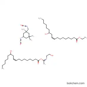 Molecular Structure of 682760-03-8 (9-Octadecenoic acid, 12-hydroxy-,
[(2-hydroxyethyl)imino]di-2,1-ethanediyl ester, (9Z,9'Z,12R,12'R)-,
compd. with
5-isocyanato-1-(isocyanatomethyl)-1,3,3-trimethylcyclohexane (1:1))
