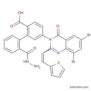 Molecular Structure of 685837-14-3 (Benzoic acid,
4-[6,8-dibromo-4-oxo-2-[2-(2-thienyl)ethenyl]-3(4H)-quinazolinyl]-,
2-phenylhydrazide)