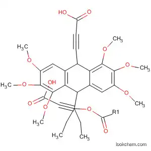 Molecular Structure of 685881-27-0 (2-Propynoic acid,
3,3'-(9,10-dihydro-1,2,3,5,6,7-hexamethoxy-9,10-anthracenediyl)bis-,
diethyl ester)