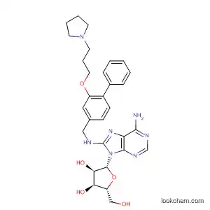 Molecular Structure of 880156-35-4 (Adenosine,
8-[[[2-[3-(1-pyrrolidinyl)propoxy][1,1'-biphenyl]-4-yl]methyl]amino]-)