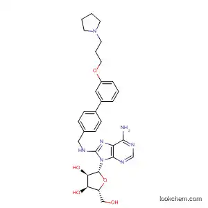 Molecular Structure of 880156-41-2 (Adenosine,
8-[[[3'-[3-(1-pyrrolidinyl)propoxy][1,1'-biphenyl]-4-yl]methyl]amino]-)